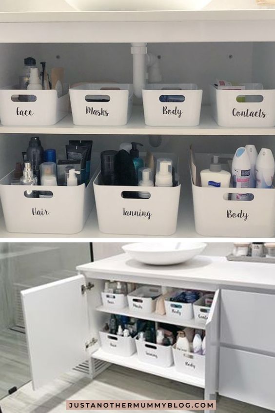 Ranger sa salle de bain : organiser vos objets par catégorie dans des paniers ou des bacs pour en faciliter l'accès